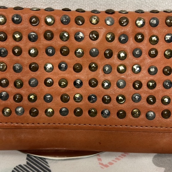 VIOLA CASTELLANI MILANO brownish/orange studded genuine leather wallet. - Picture 2 of 11